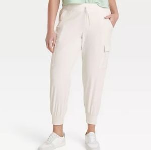 NWT ALL IN MOTION WOMENS CREAM HIGH RISE RIBBED JOGGER PANTS SIZE M